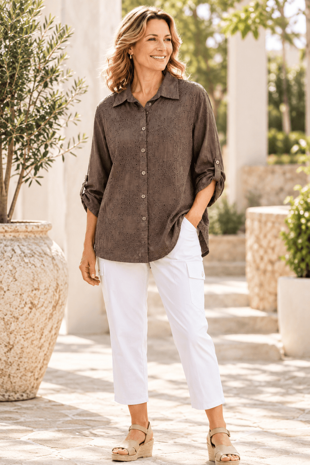 Bella Broderie Shirt - Coffee - W5 - Pizazz BoutiqueWhispers