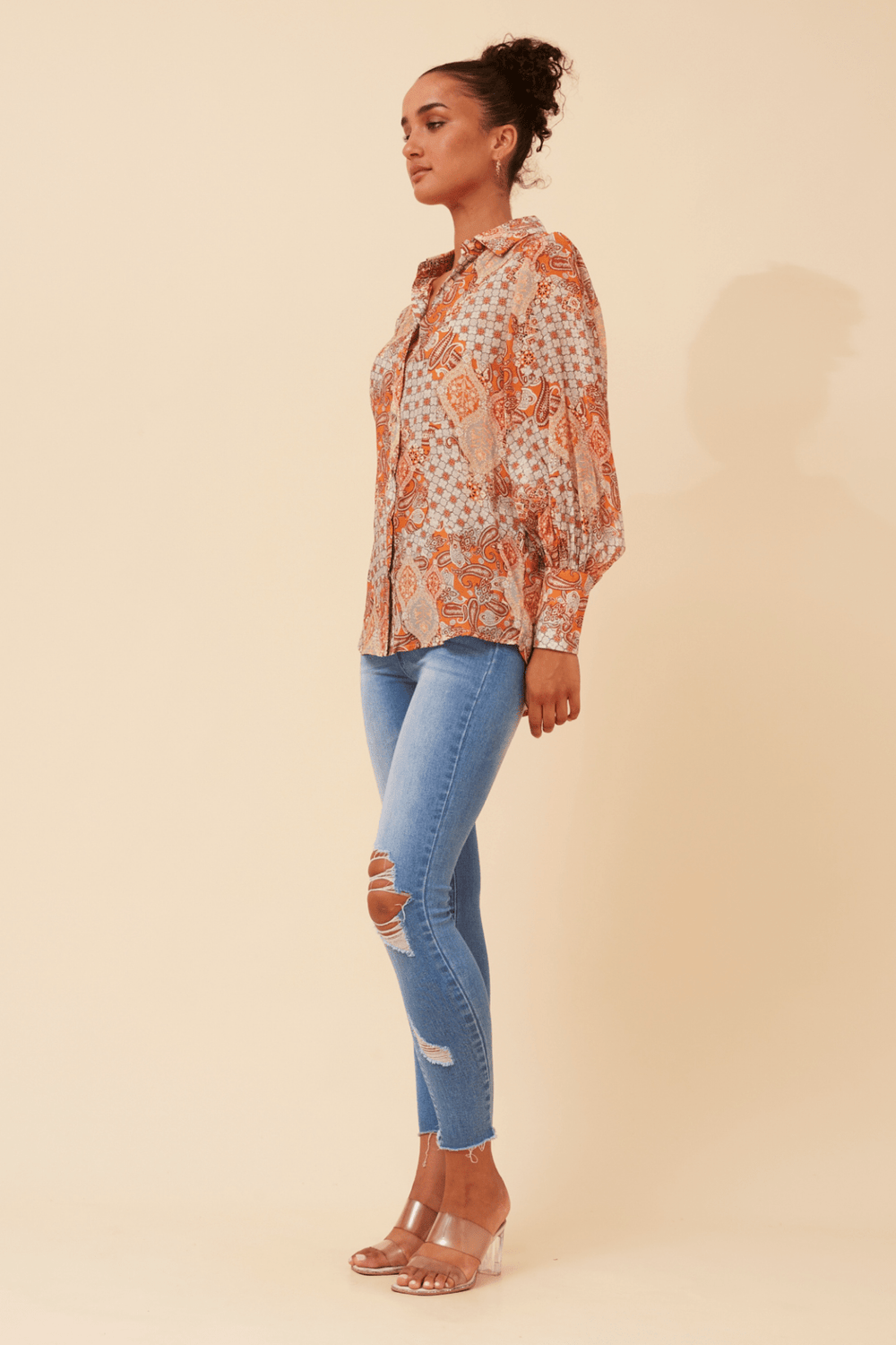 Belle Patchwork Shirt - Multi Orange - CK30 - Pizazz BoutiqueCaroline Morgan