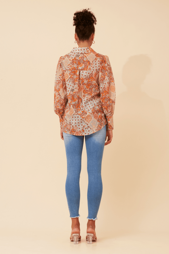 Belle Patchwork Shirt - Multi Orange - CK30 - Pizazz BoutiqueCaroline Morgan