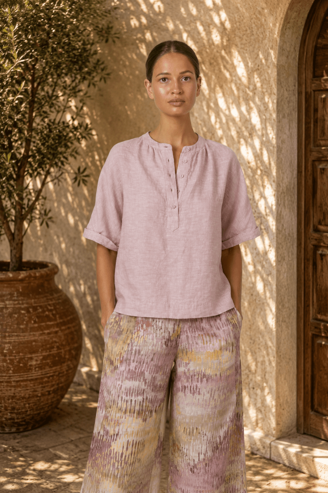 Blush Linen Blouse - OJ99 - Pizazz BoutiqueNaturals By O & J