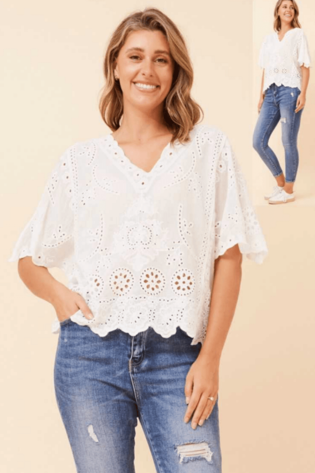 Boho Top - White - CK4 - Pizazz BoutiqueCaroline Morgan