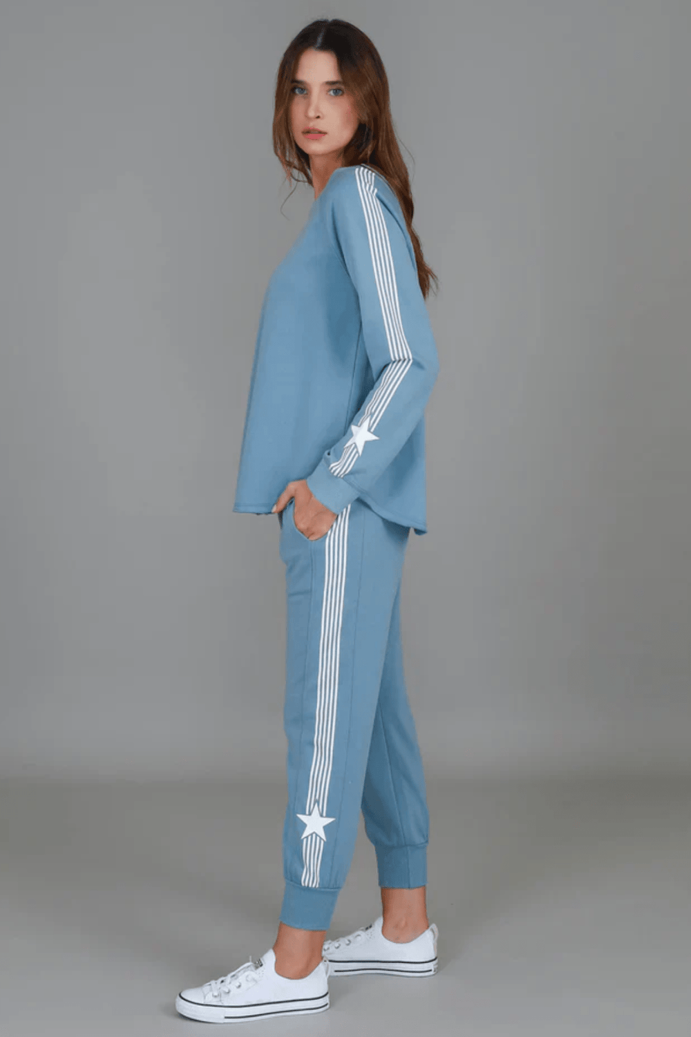 Britney Star Stripe Sweater - Pigeon - RD13 - Pizazz Boutique3RD STORY