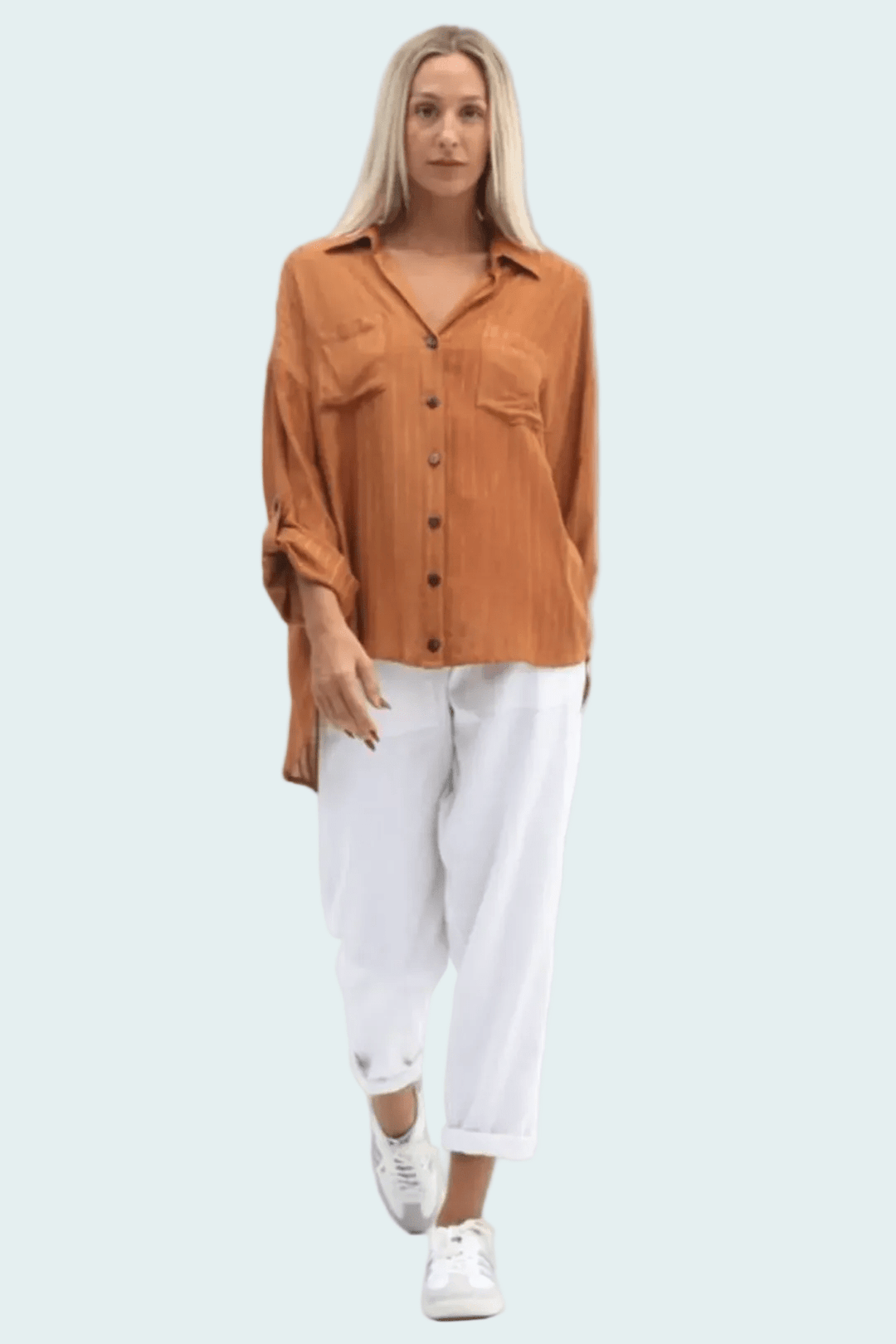 Caitlin Striped Shirt - Clay - CB16 - Pizazz BoutiqueCarbon The Label