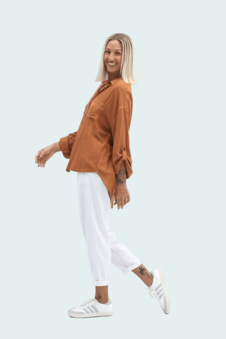 Caitlin Striped Shirt - Clay - CB16 - Pizazz BoutiqueCarbon The Label