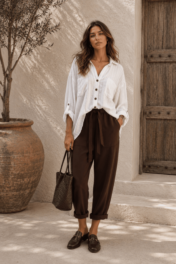 Caitlin Striped Shirt - Natural - CB16 - Pizazz BoutiqueCarbon The Label