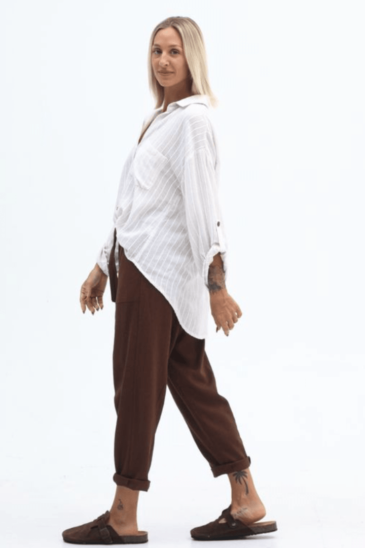 Caitlin Striped Shirt - Natural - CB16 - Pizazz BoutiqueCarbon The Label