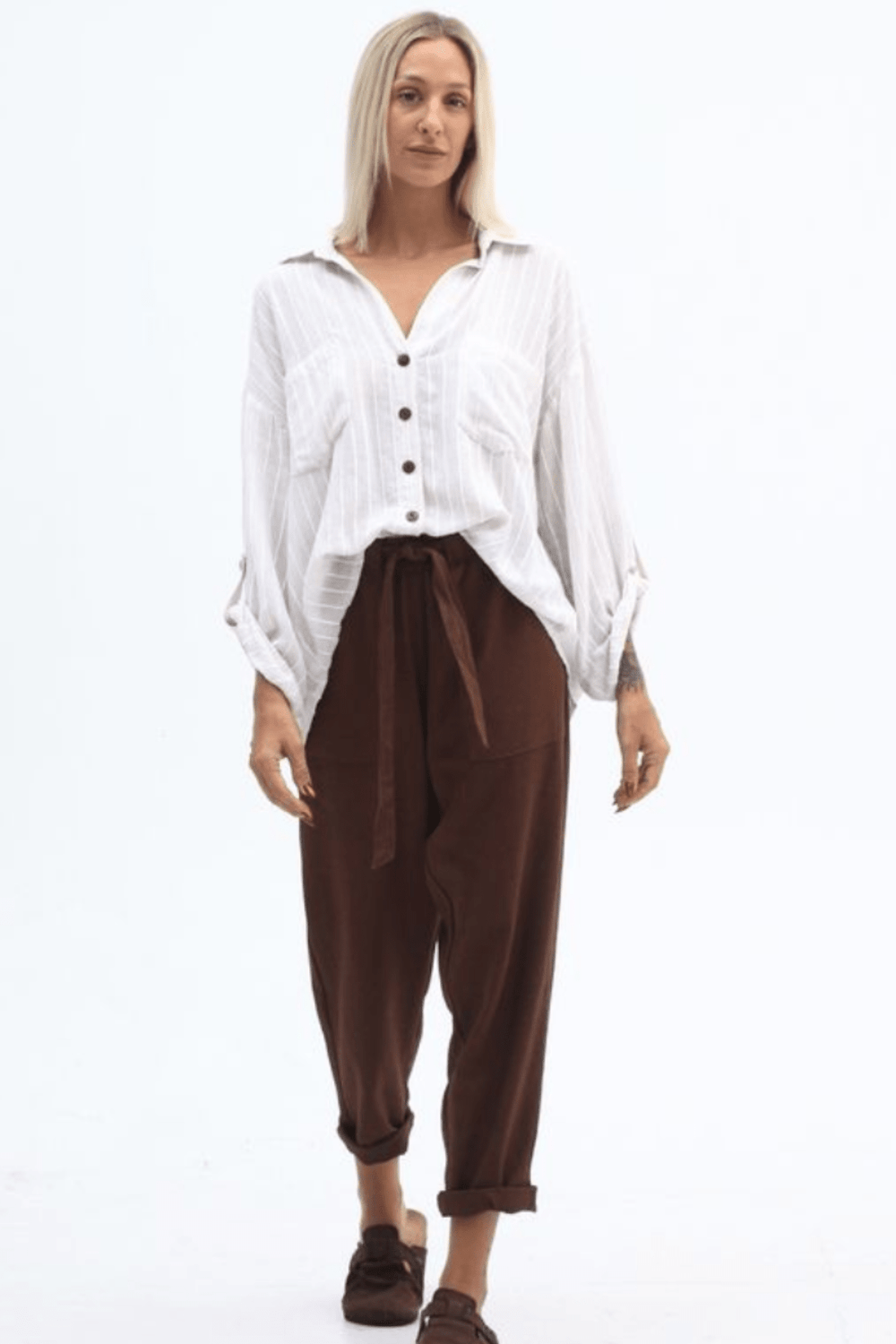 Caitlin Striped Shirt - Natural - CB16 - Pizazz BoutiqueCarbon The Label