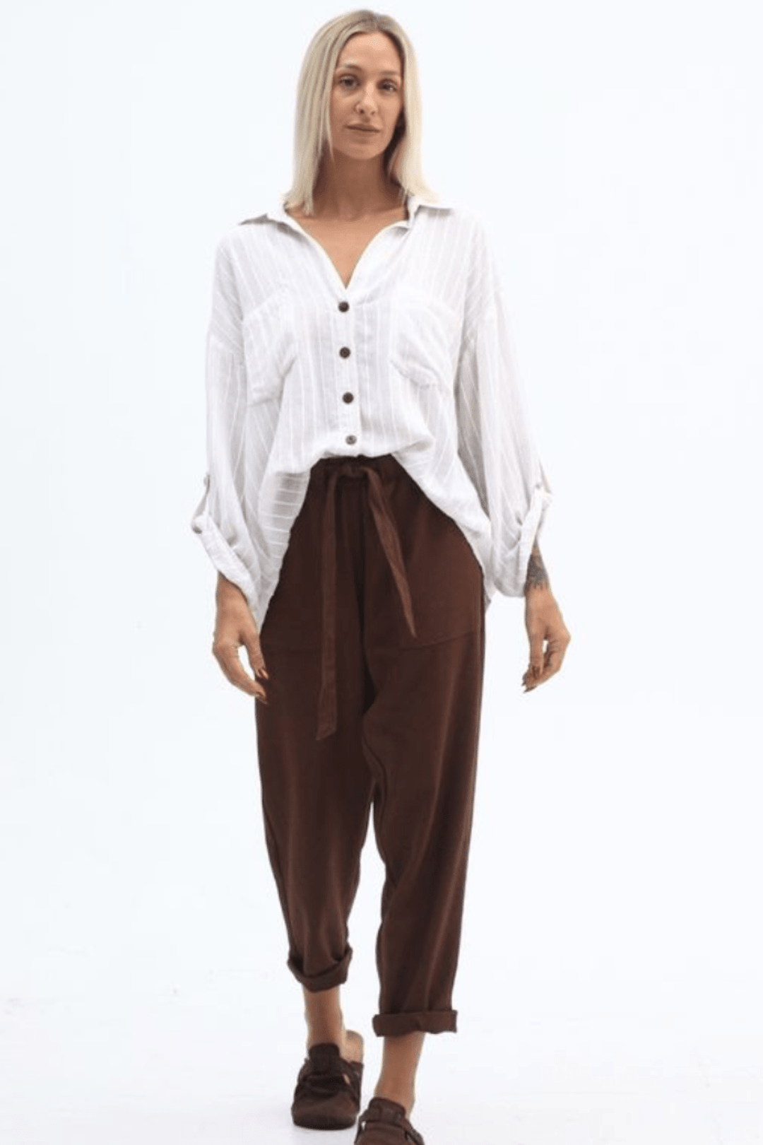 Caitlin Striped Shirt - Natural - CB16 - Pizazz BoutiqueCarbon The Label