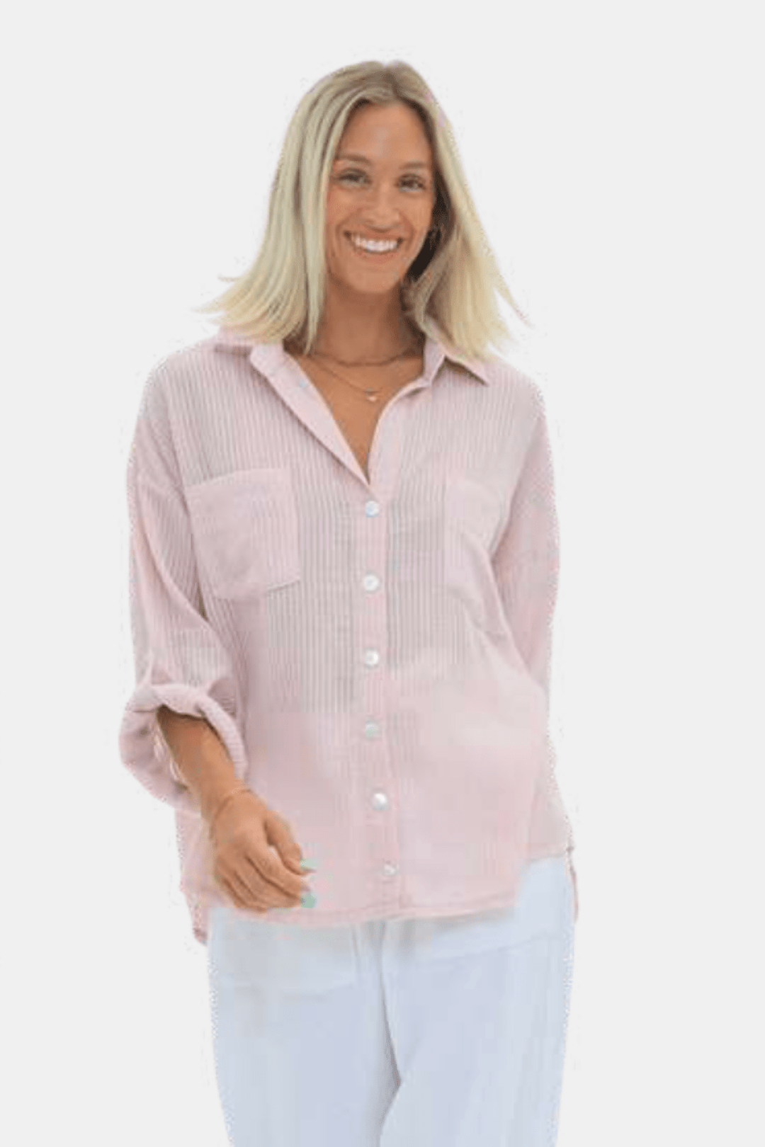 Caitlin Striped Shirt - Powder Pink - CB16 - Pizazz BoutiqueCarbon The Label