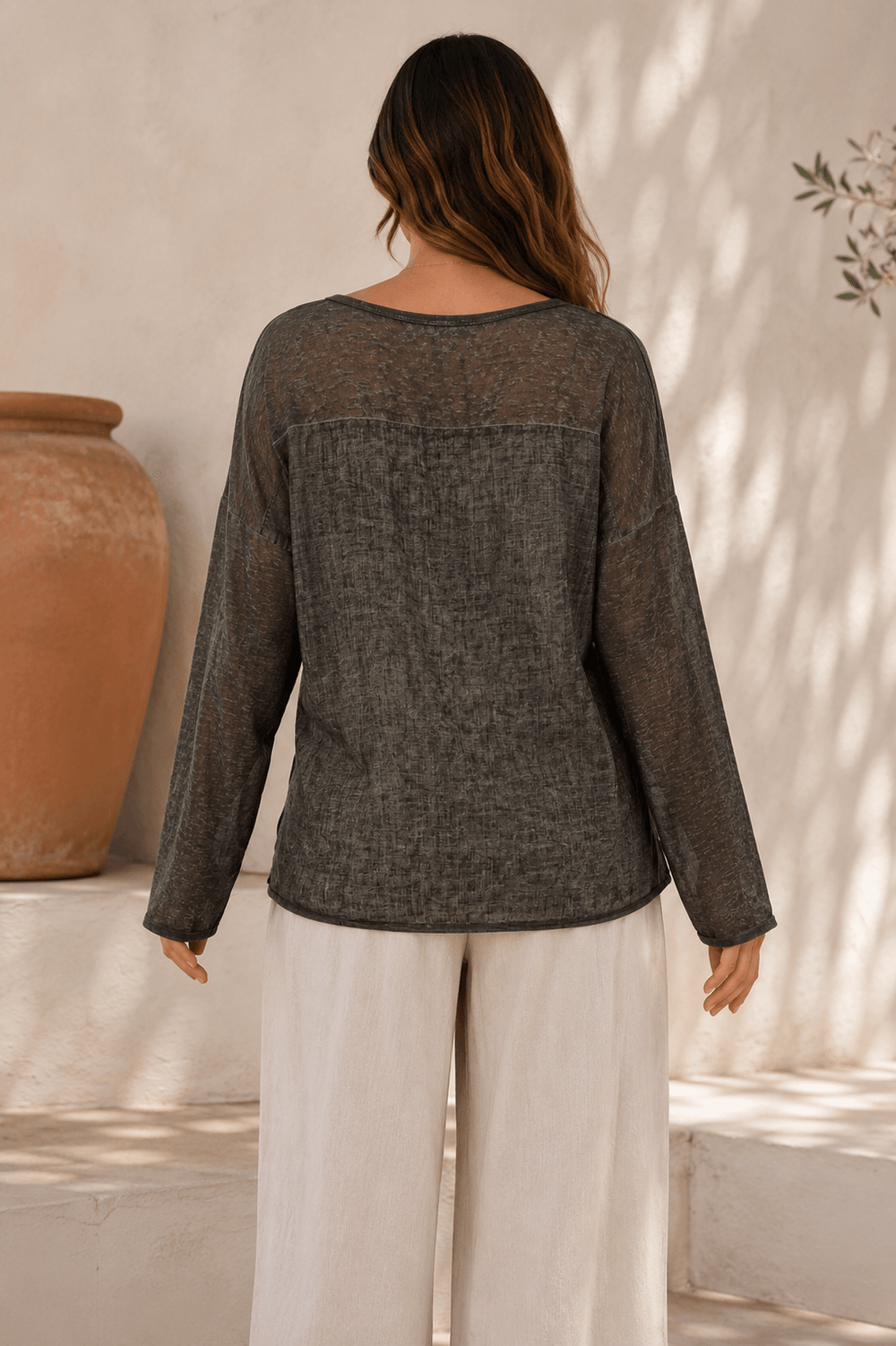 Calypso Linen Top - Charcoal - CG7 - Pizazz BoutiqueCindy G
