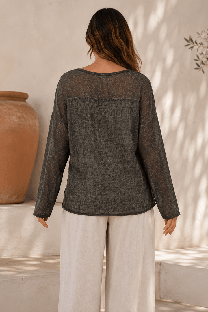 Calypso Linen Top - Charcoal - CG7 - Pizazz BoutiqueCindy G