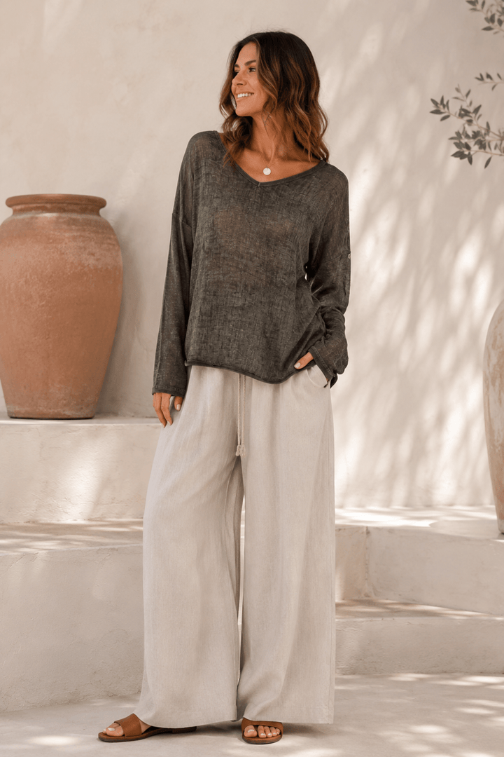 Calypso Linen Top - Charcoal - CG7 - Pizazz BoutiqueCindy G