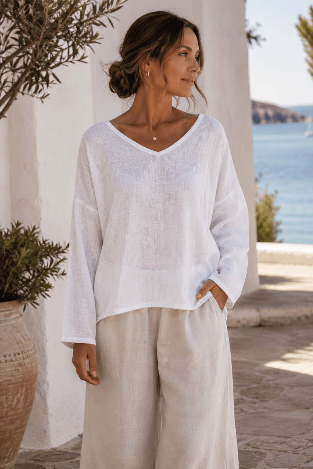 Calypso Linen Top - White - CG7 - Pizazz BoutiqueCindy G