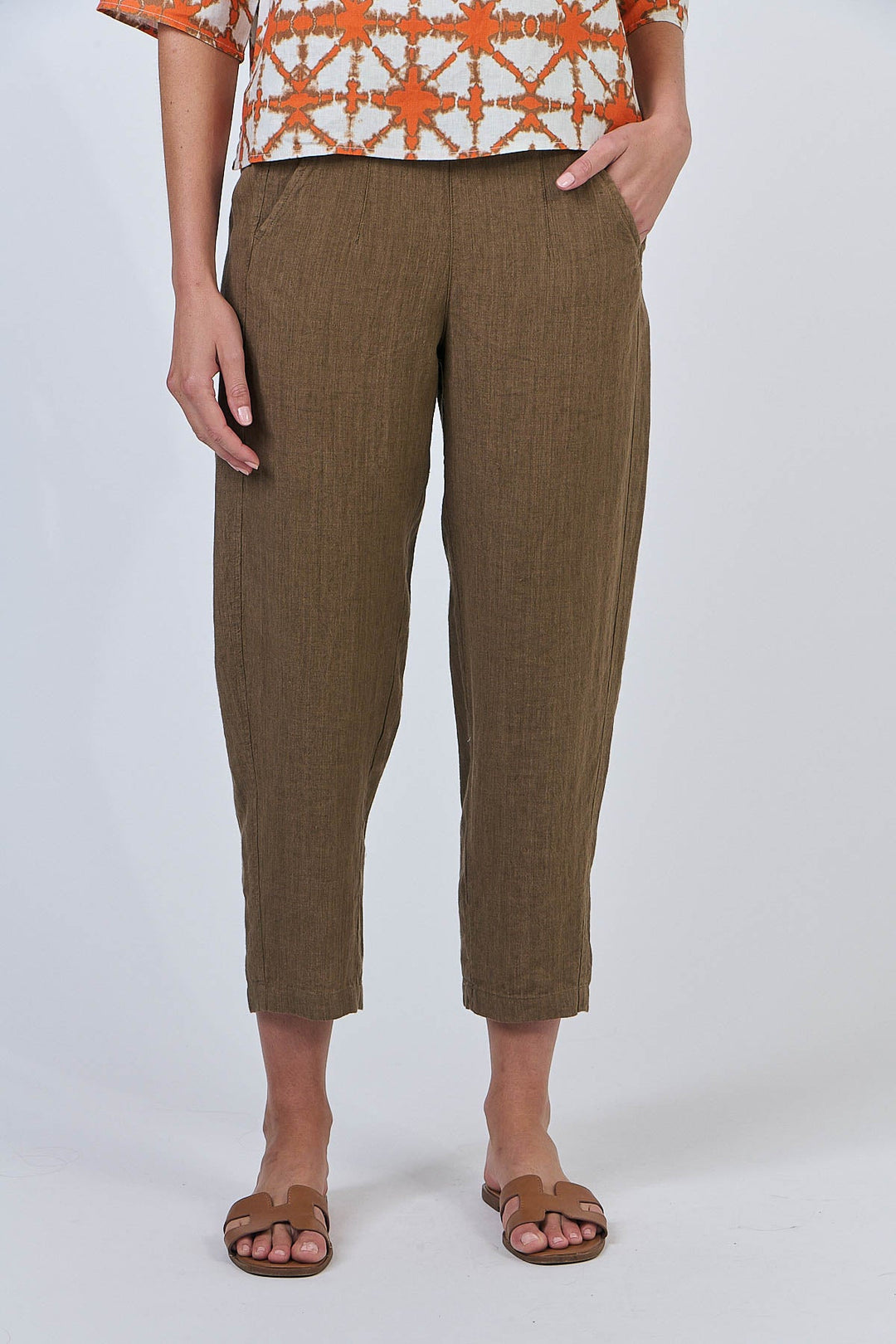 Cara Linen Pant - Tobacco - OJ63 - Pizazz BoutiqueNaturals By O & J