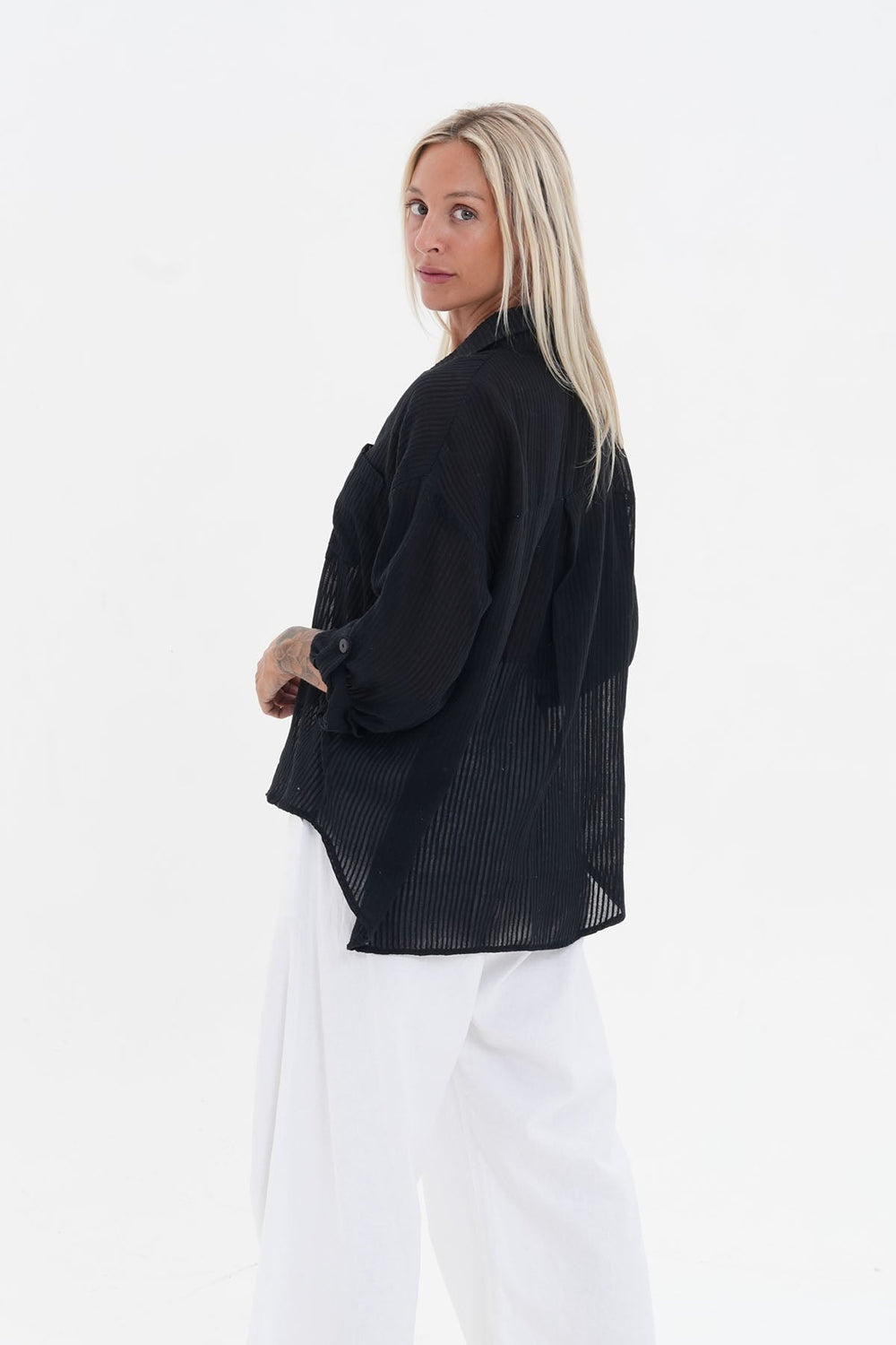 Carmen Striped Shirt - Black - CB16 - Pizazz BoutiqueCarbon The Label
