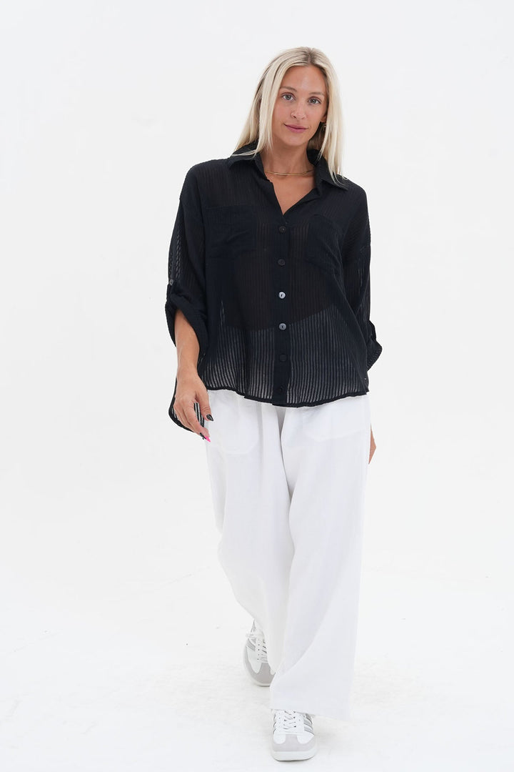 Carmen Striped Shirt - Black - CB16 - Pizazz BoutiqueCarbon The Label