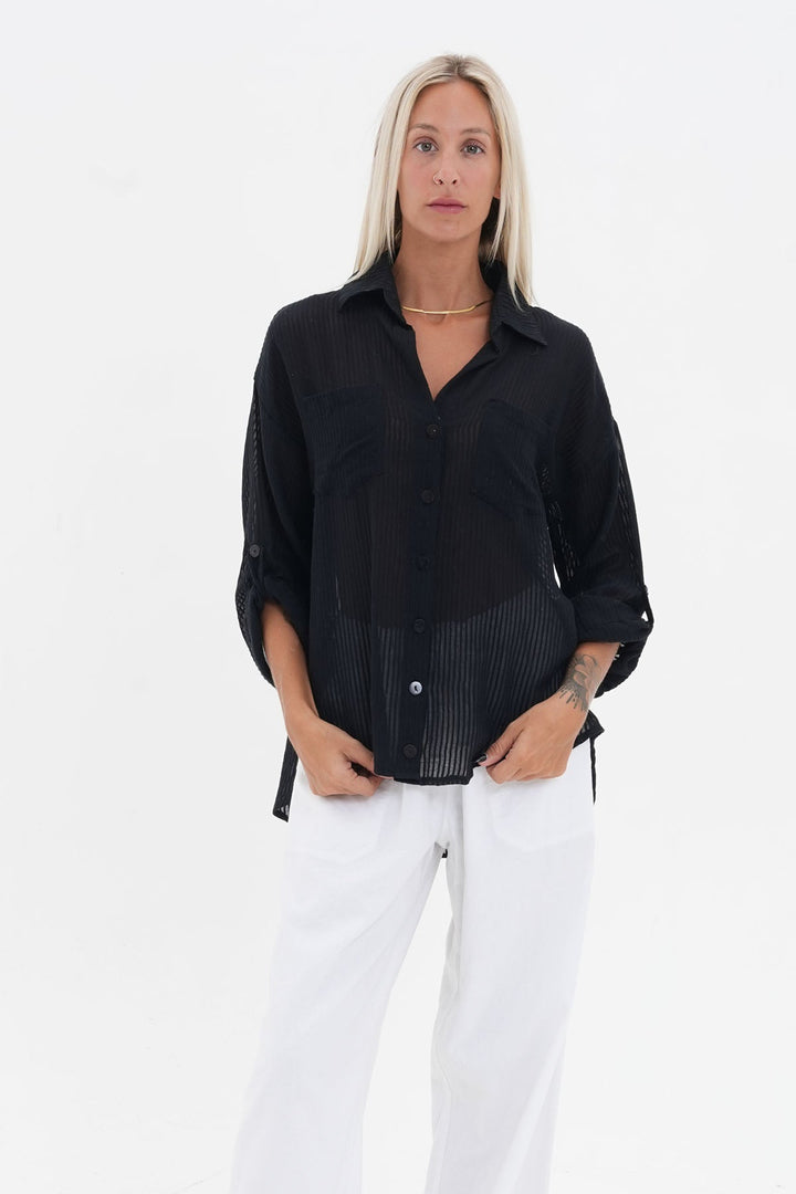 Carmen Striped Shirt - Black - CB16 - Pizazz BoutiqueCarbon The Label