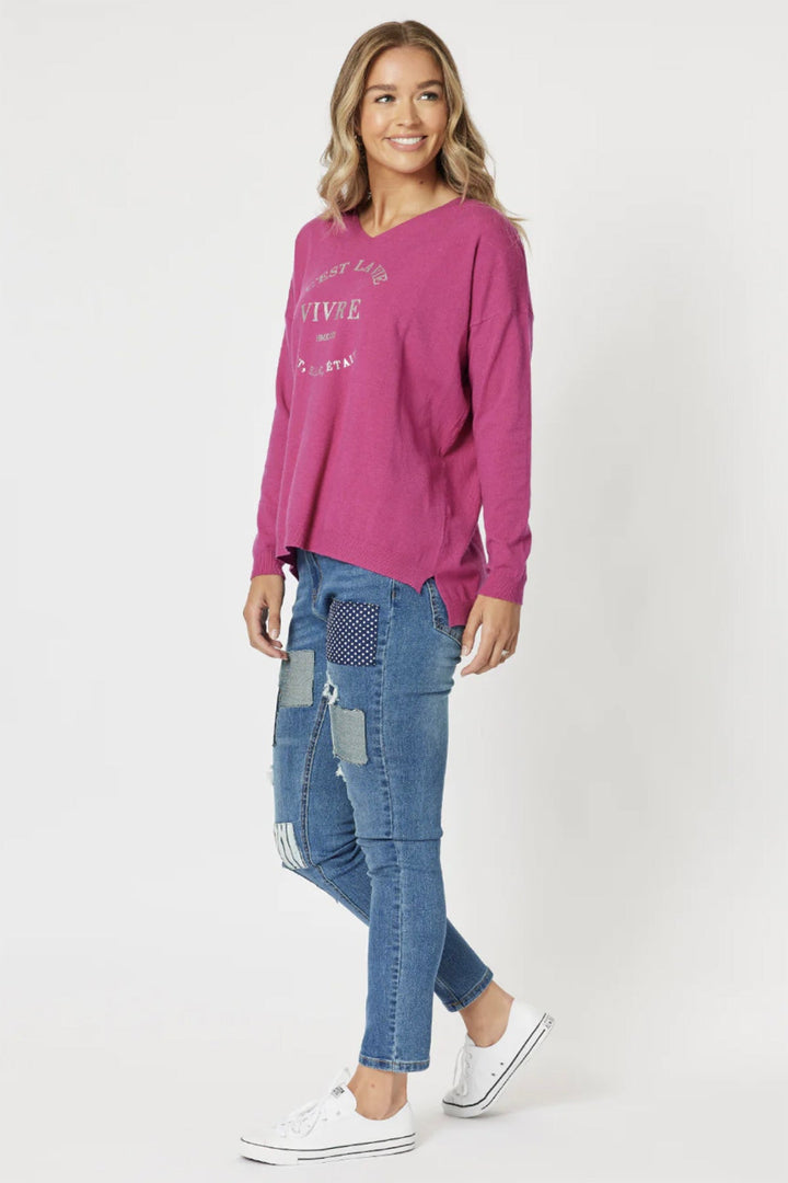 Cest La Vie Sweat - Fuchsia - TZ21 - Pizazz BoutiqueThreadz
