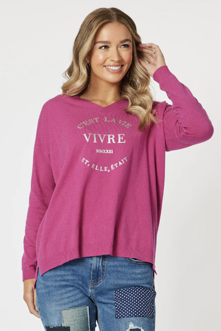 Cest La Vie Sweat - Fuchsia - TZ21 - Pizazz BoutiqueThreadz