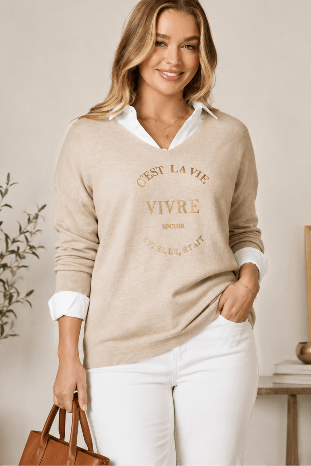 Cest La Vie Sweat - Natural - TZ21 - Pizazz BoutiqueThreadz