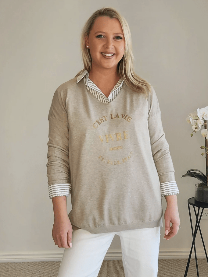 Cest La Vie Sweat - Natural - TZ21 - Pizazz BoutiqueThreadz