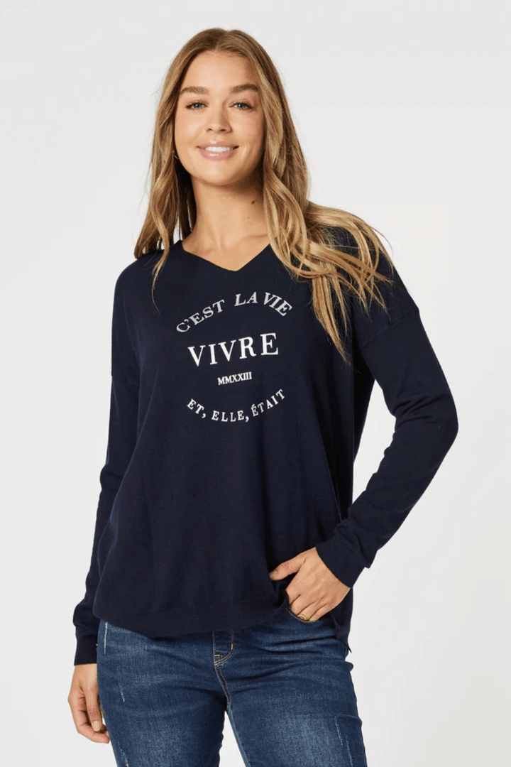 Cest La Vie Sweat - Navy - TZ21 - Pizazz BoutiqueThreadz