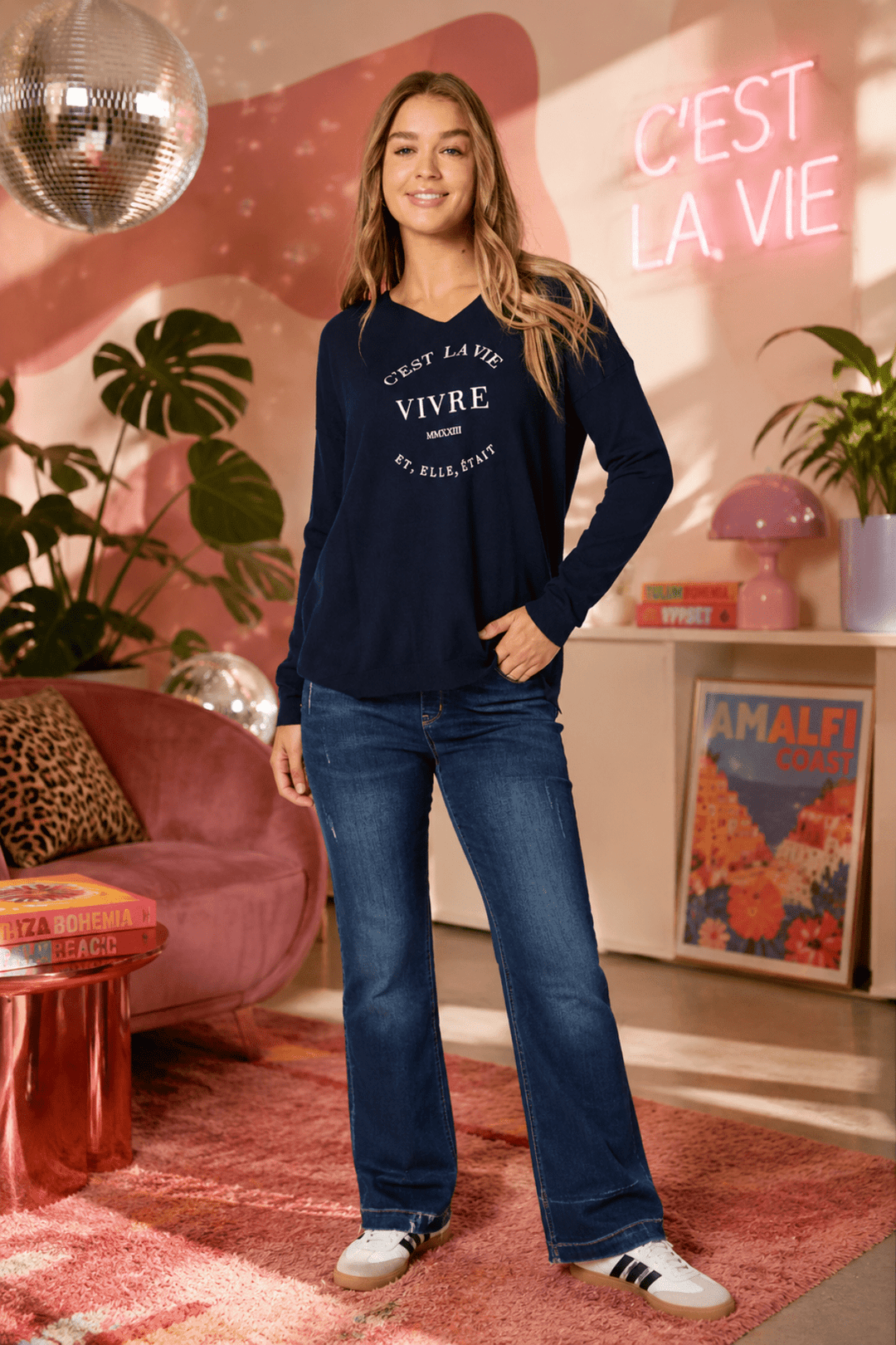Cest La Vie Sweat - Navy - TZ21 - Pizazz BoutiqueThreadz