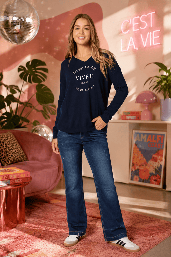 Cest La Vie Sweat - Navy - TZ21 - Pizazz BoutiqueThreadz