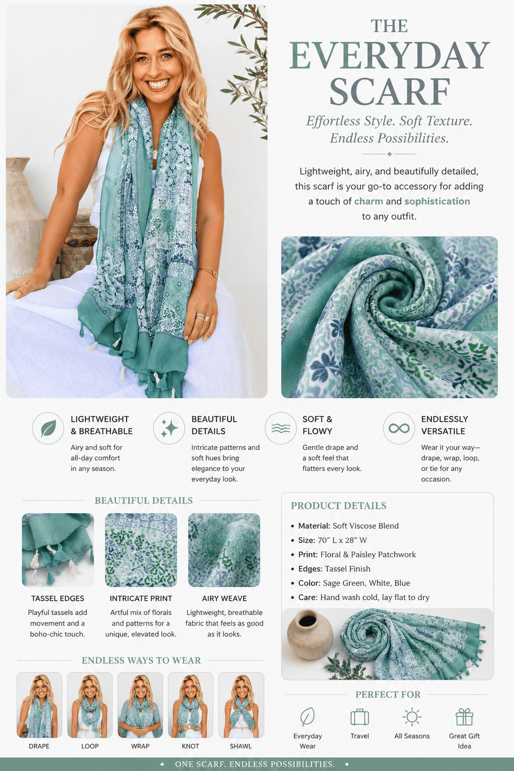 Checker Scarf - Mint - FR27 - Pizazz BoutiqueFree Spirit