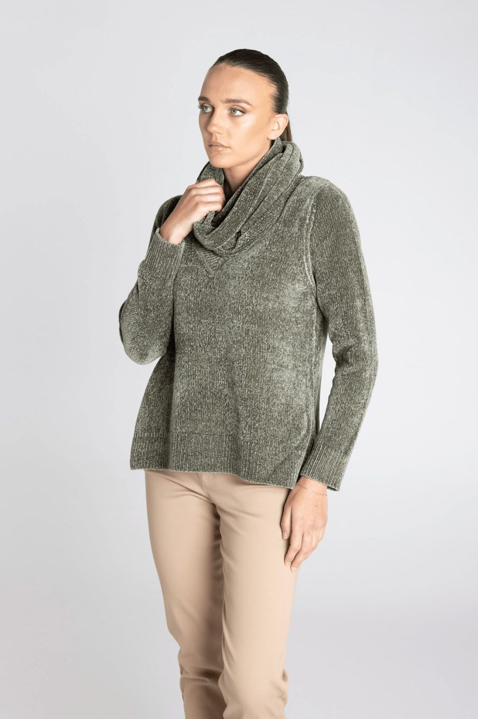 Chenille Snood - Khaki - TT29 - Pizazz BoutiqueTwo - T's