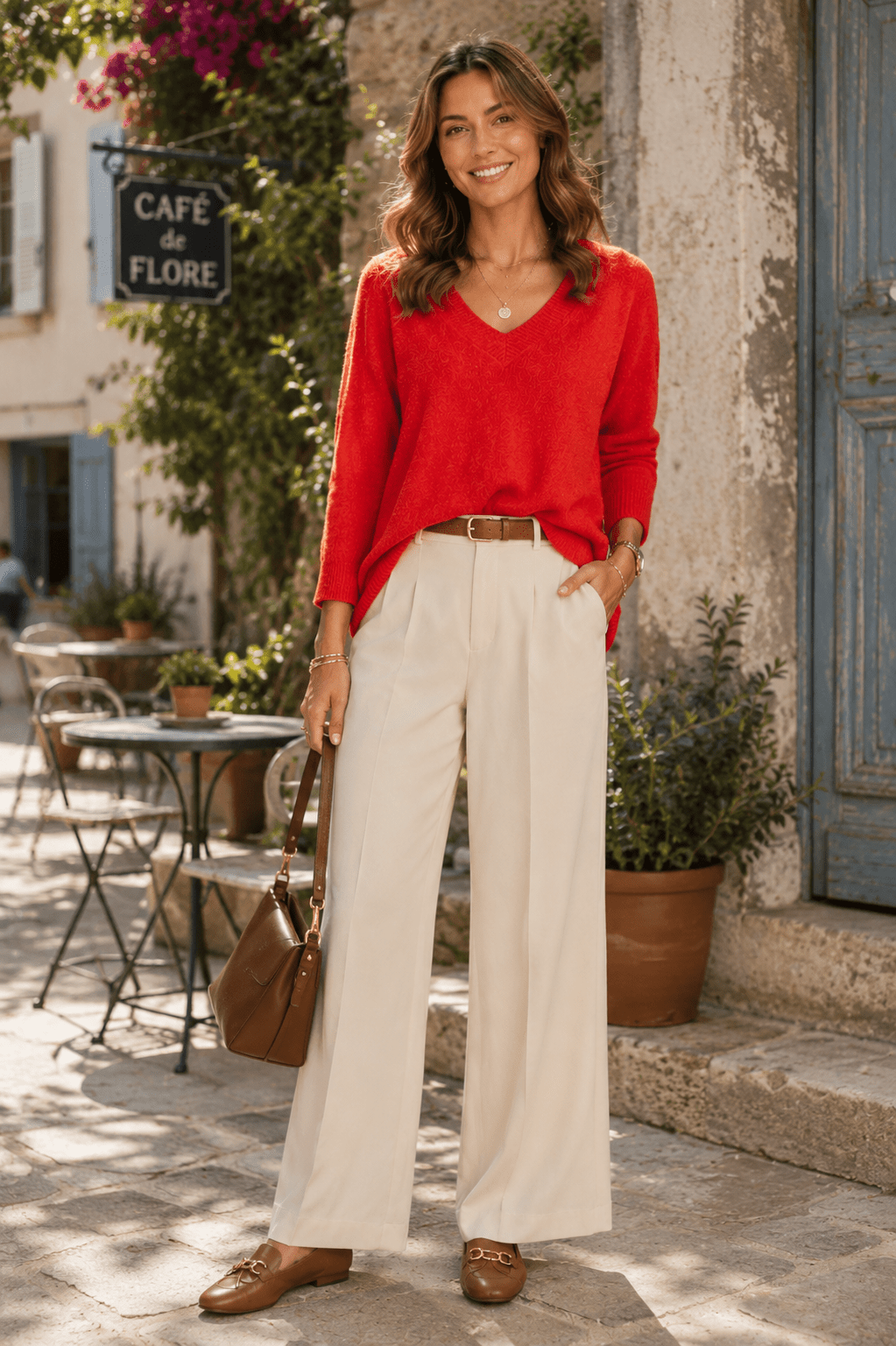 Chenille V - Neck Knit - Intense Orange - TT33 - Pizazz BoutiqueTwo - T's