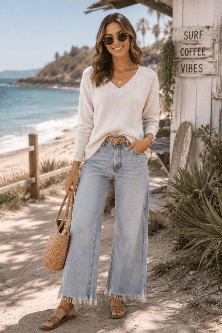 Chenille V - Neck Knit - Oat - TT33 - Pizazz BoutiqueTwo - T's