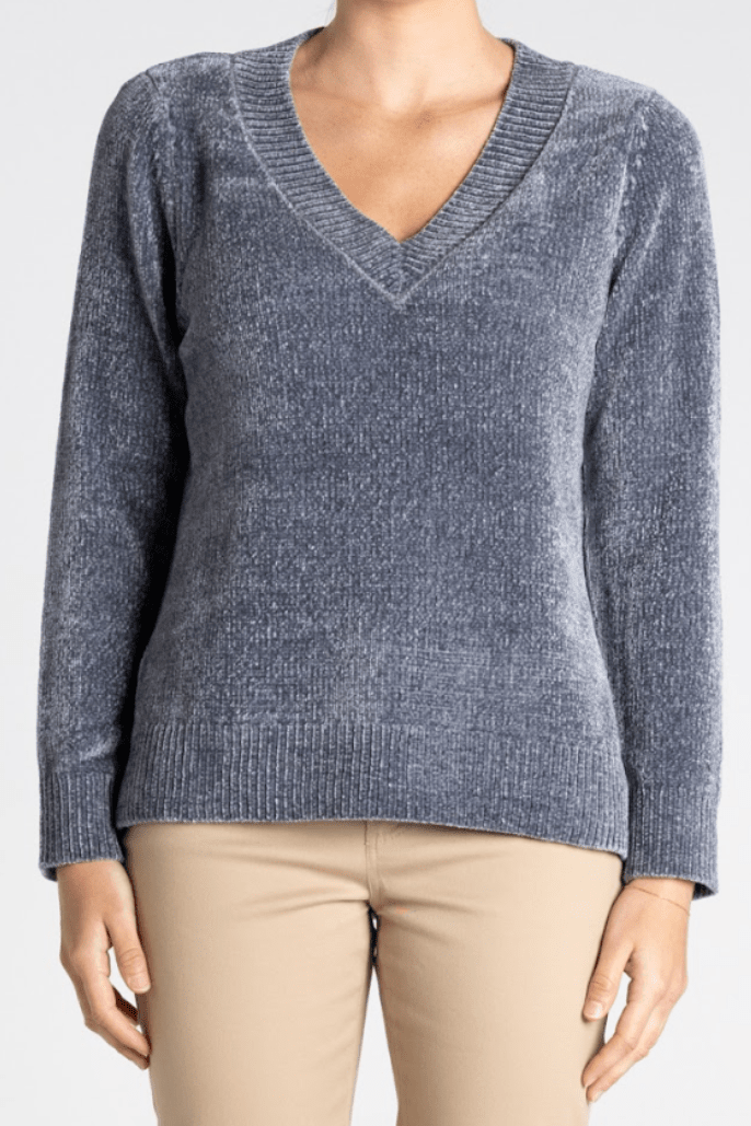 Chenille V - Neck Knit - Steel - TT33 - Pizazz BoutiqueTwo - T's