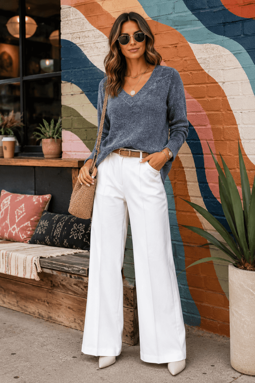 Chenille V - Neck Knit - Steel - TT33 - Pizazz BoutiqueTwo - T's