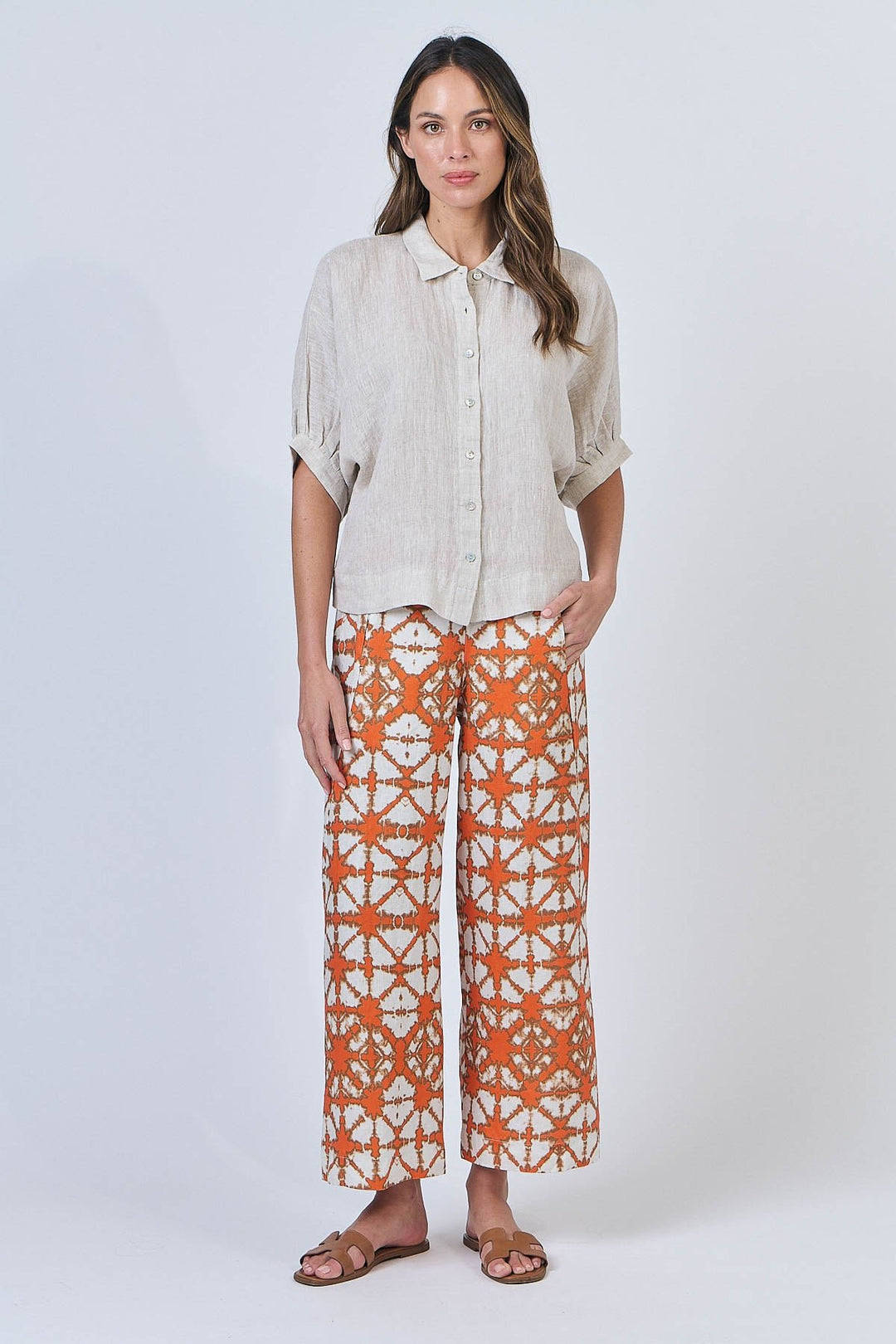 Chloe Linen Shirt - Soybean - OJ16 - Pizazz BoutiqueNaturals By O & J
