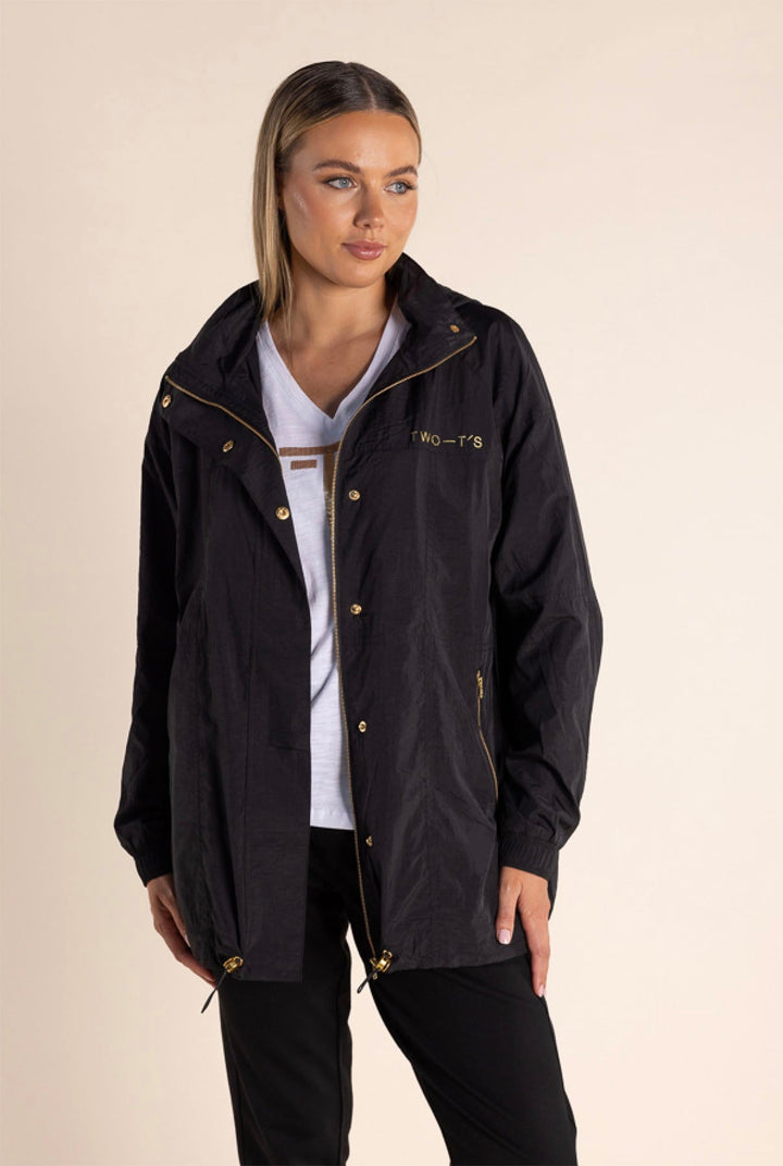 Chloe Spray Jacket - Black/Gold Logo - TT49 - Pizazz BoutiqueTwo - T's