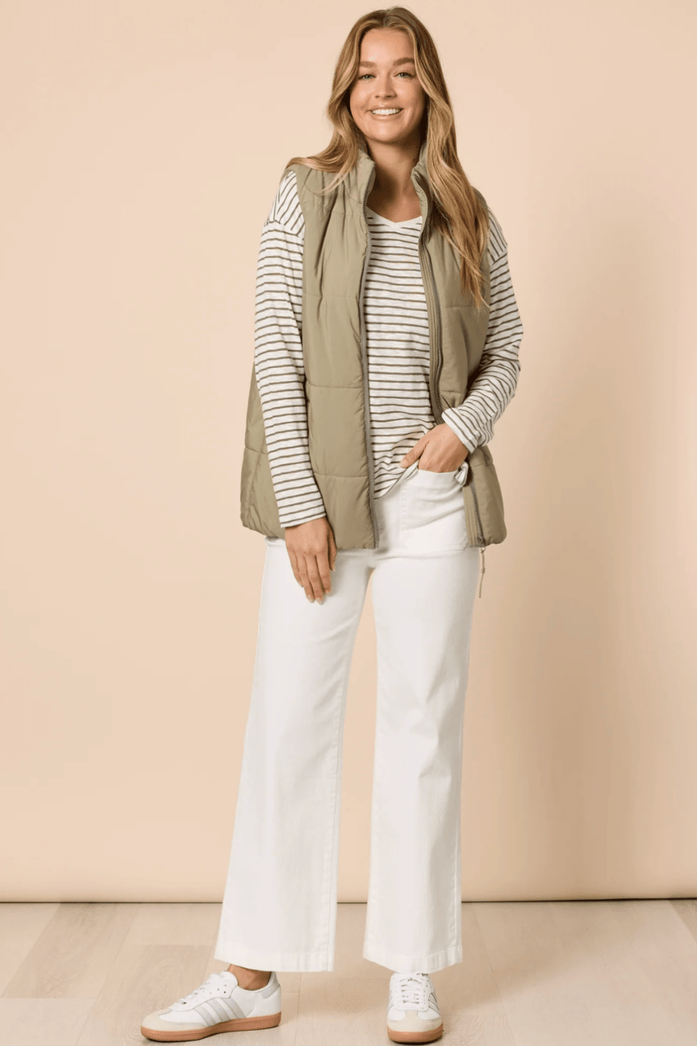 City Stripe Tee - Khaki/Ivory - TZ48 - Pizazz BoutiqueThreadz