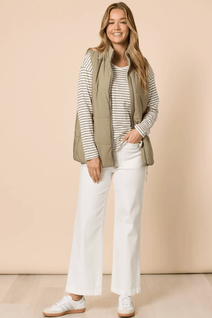 City Stripe Tee - Khaki/Ivory - TZ48 - Pizazz BoutiqueThreadz