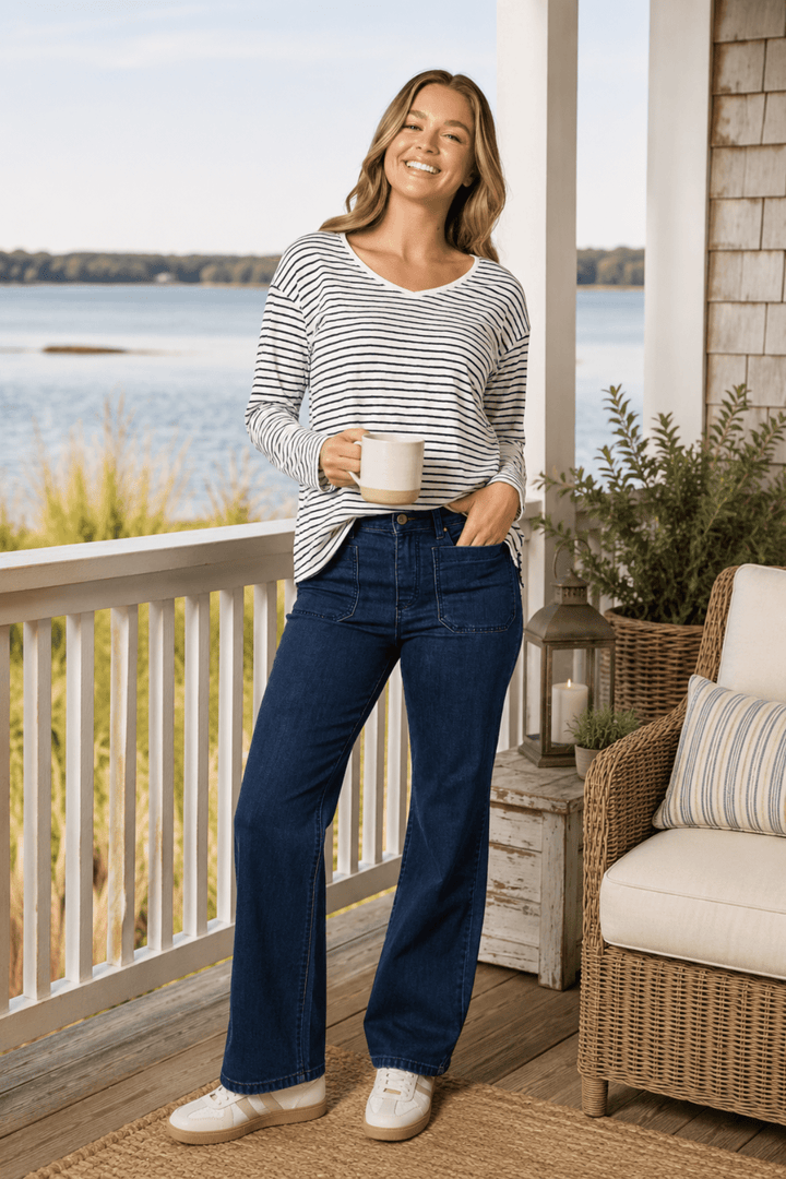 City Stripe Tee - Navy/Ivory - TZ48 - Pizazz BoutiqueThreadz