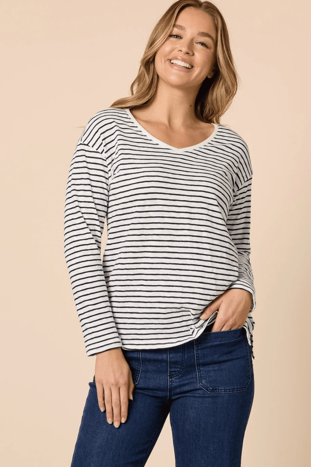 City Stripe Tee - Navy/Ivory - TZ48 - Pizazz BoutiqueThreadz