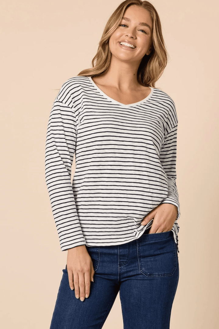 City Stripe Tee - Navy/Ivory - TZ48 - Pizazz BoutiqueThreadz
