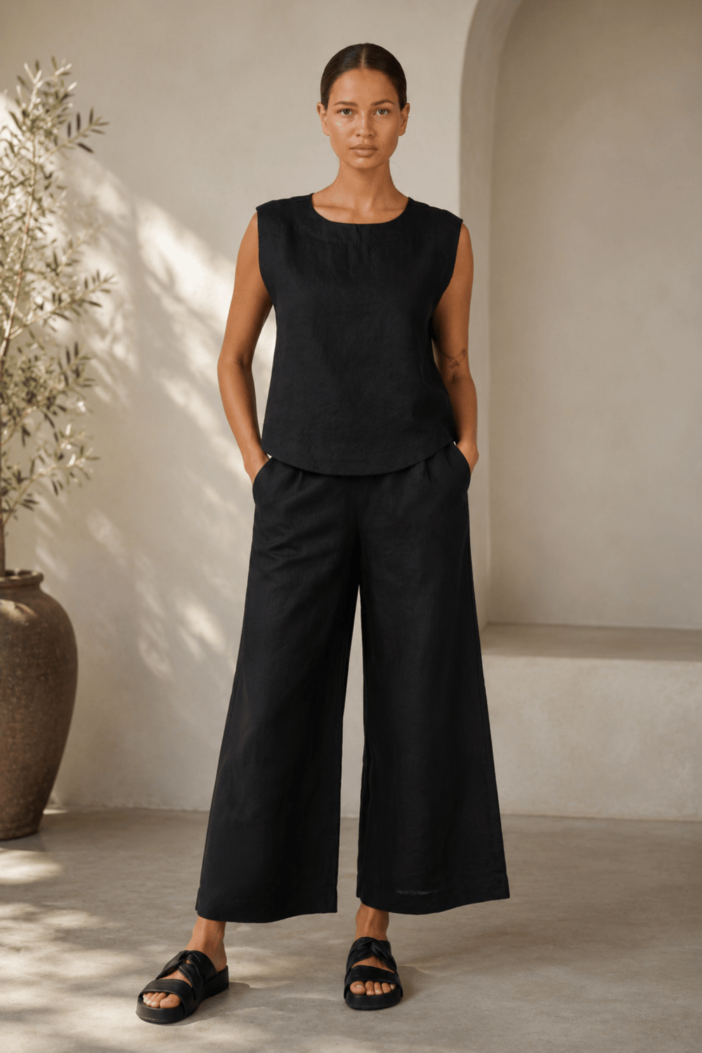 Clara Linen Pant - Black - OJ78 - Pizazz BoutiqueNaturals By O & J
