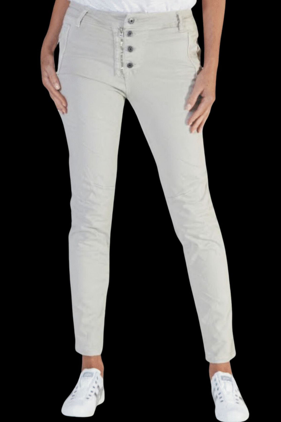 Classic Button Jeans - Beige - IS10