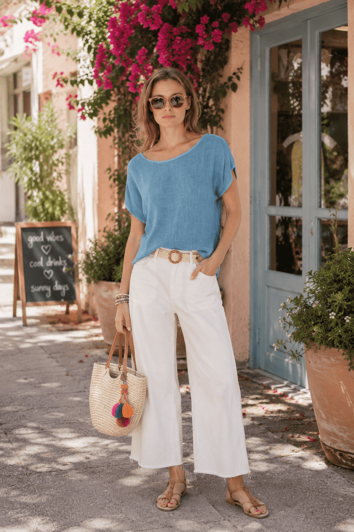Cleo Hessian Top - Denim Blue - CB30 - Pizazz BoutiqueCarbon The Label