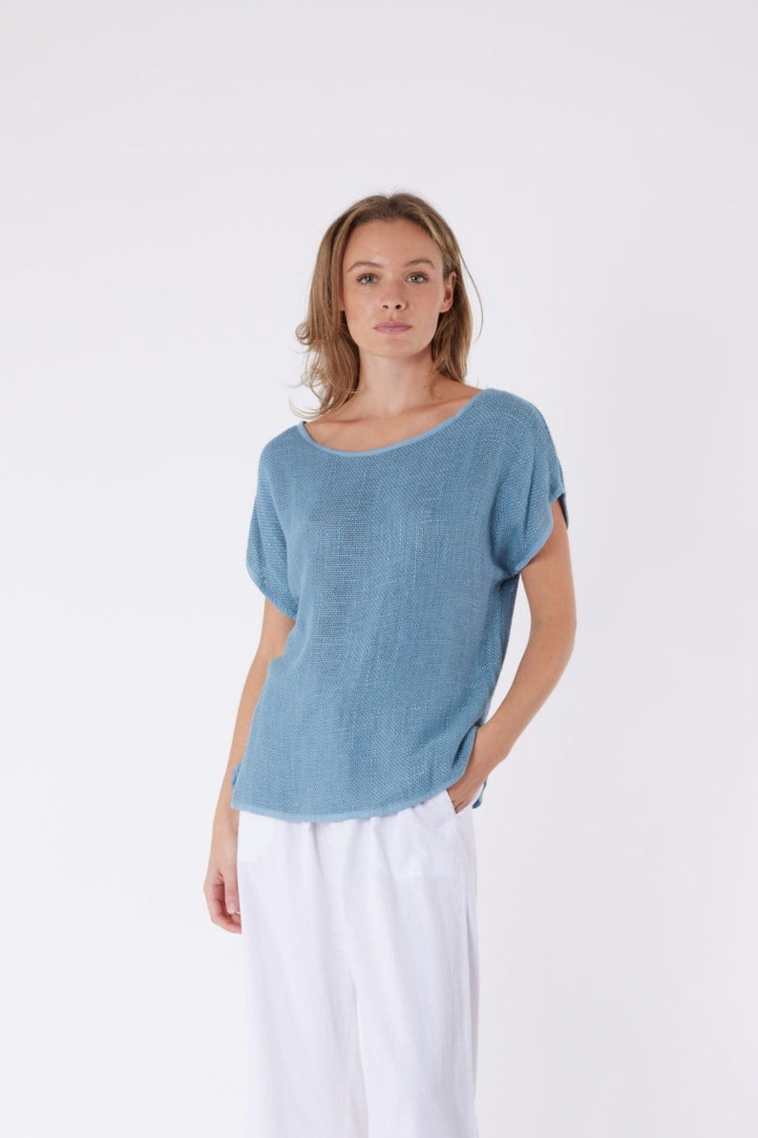 Cleo Hessian Top - Denim Blue - CB30 - Pizazz BoutiqueCarbon The Label