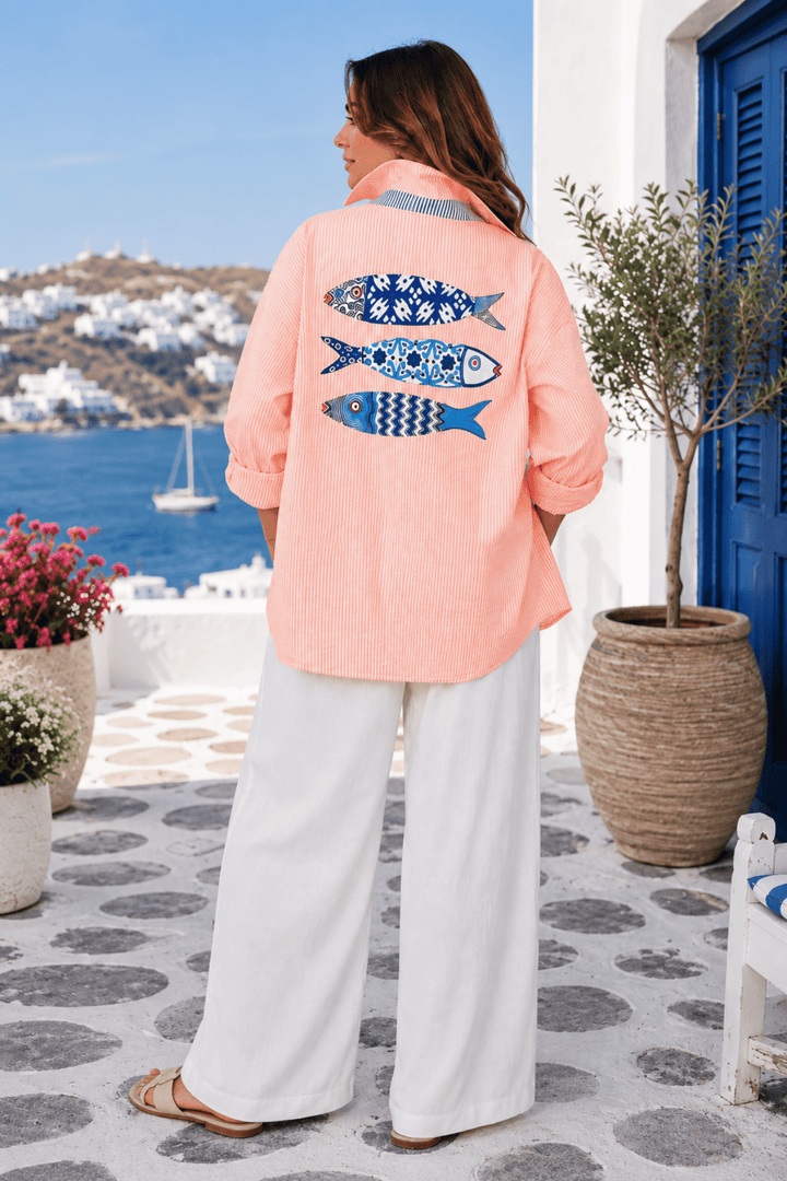 Coastal Catch Shirt - Tangerine - KL1 - Pizazz BoutiqueKiik Luxe