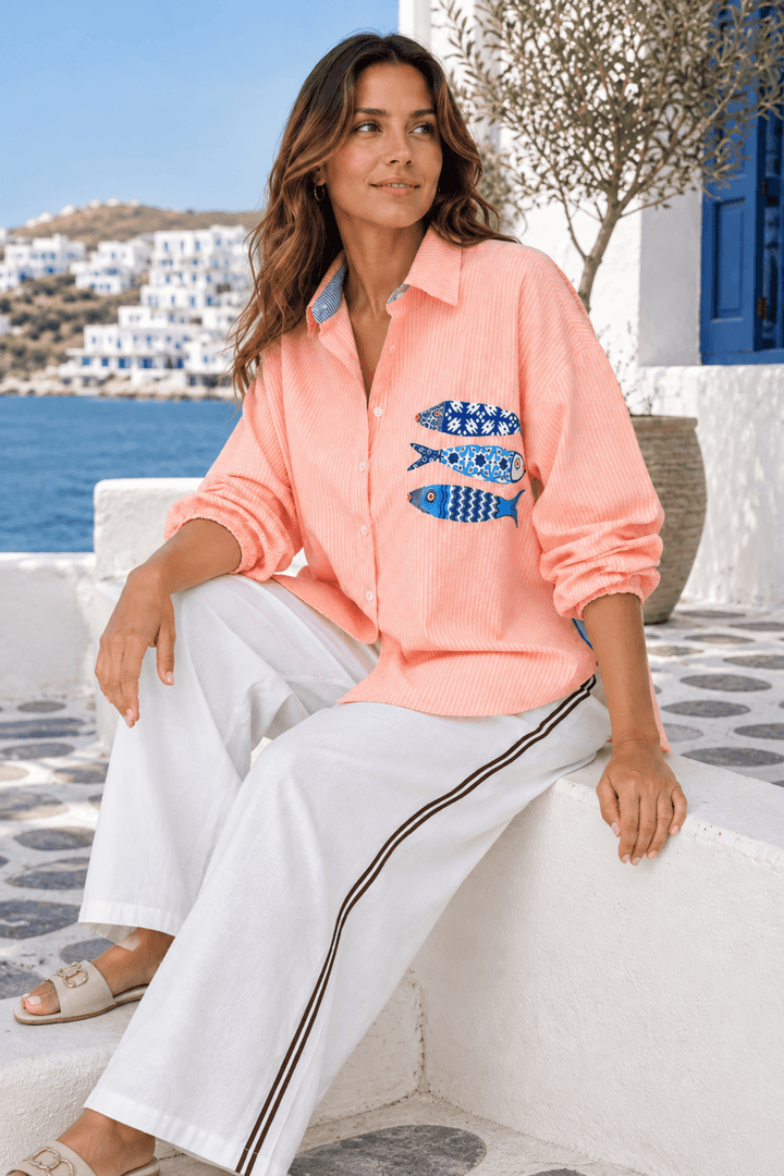 Coastal Catch Shirt - Tangerine - KL1 - Pizazz BoutiqueKiik Luxe