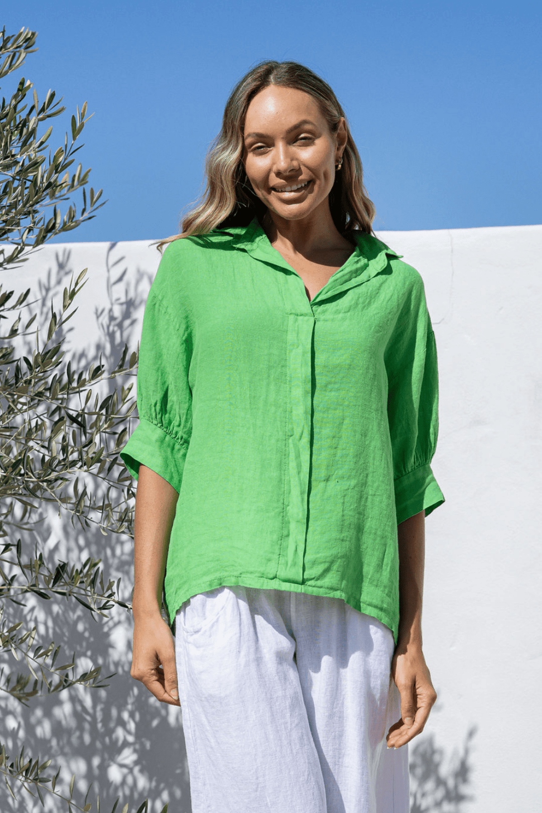 Colazione Linen Top - Verde - FA23 - Pizazz BoutiqueFree Angel
