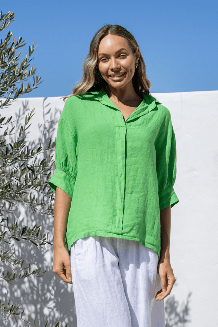 Colazione Linen Top - Verde - FA23 - Pizazz BoutiqueFree Angel