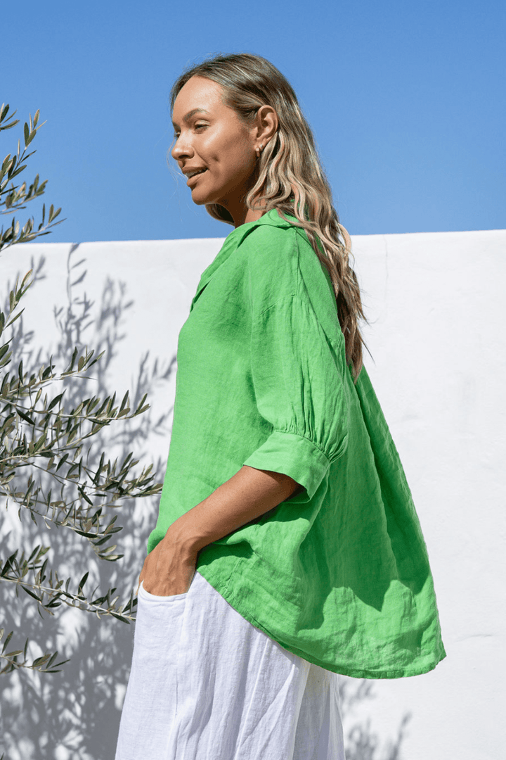 Colazione Linen Top - Verde - FA23 - Pizazz BoutiqueFree Angel